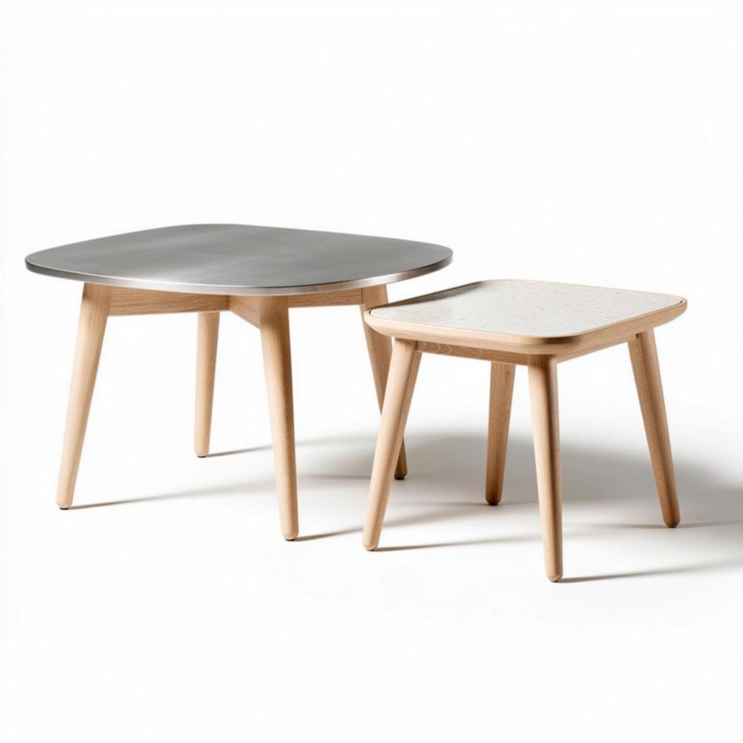Wooden Coffee Table Set for Living Room Use with Plywood and Solid Wood Legs 100 x 60 x 45cm