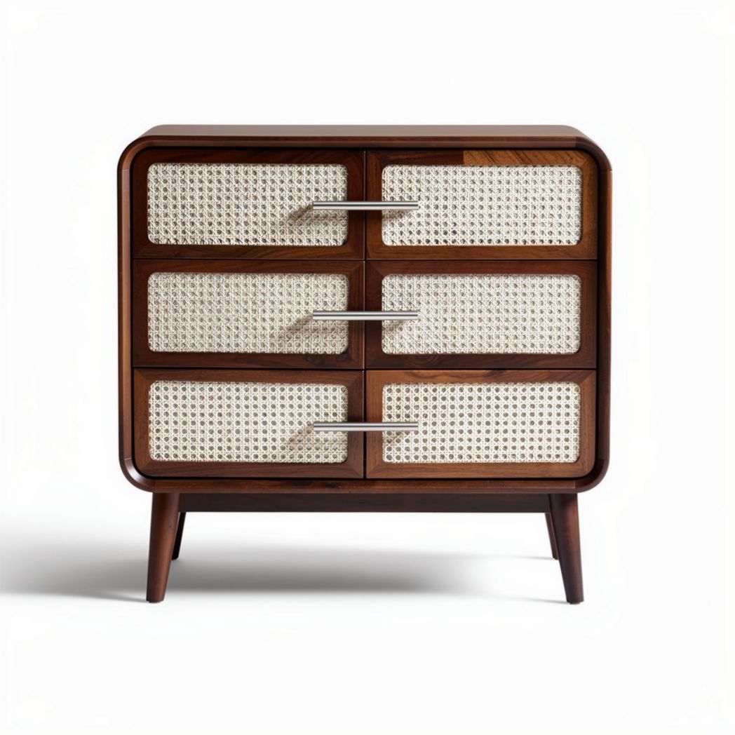 Wooden Storage Cabinet with Rattan Details for Living Room Use – 80 x 40 x 70cm