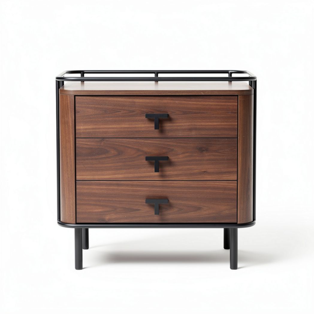 Wood and Metal Nightstand for Bedroom Use – Constructed with Walnut and Steel – 60 x 45 x 40cm