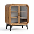Natural Wood Display Cabinet with Glass Doors for Living Room – 80 x 40 x 90cm