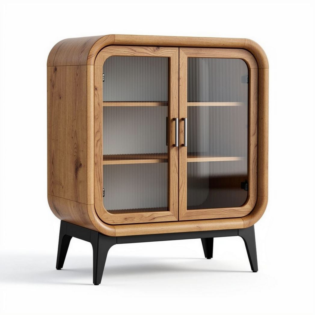 Natural Wood Display Cabinet with Glass Doors for Living Room – 80 x 40 x 90cm