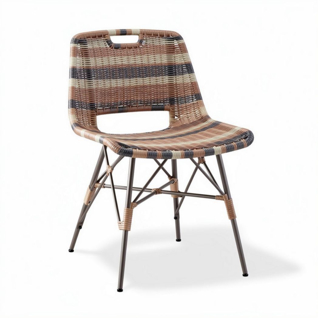 Woven Plastic Dining Chair for Indoor and Outdoor Use, Steel Frame, 45 x 45 x 85cm